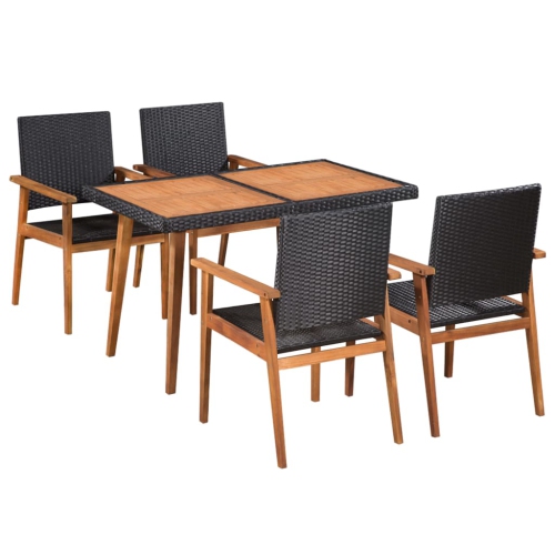 VIDAXL  5 Piece Outdoor Dining Set Poly Rattan Black And In Brown