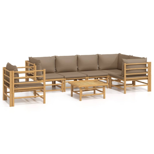 VIDAXL  7 Piece Garden Lounge Set With Taupe Cushions Bamboo