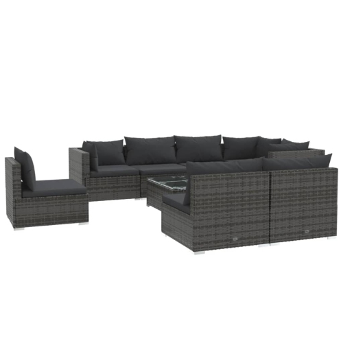 Image 1 of 7.. vidaXL 9 Piece Garden Lounge Set with Cushions Poly Rattan Grey