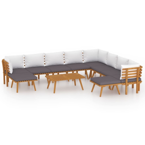 Image 1 de 10.. Ensemble de salon de jardin de 11 pièces avec coussins en bois d'acacia massif