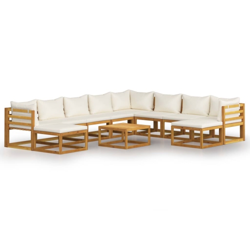 Image 1 of 10.. vidaXL 11 Piece Garden Lounge Set with Cushion Cream Solid Acacia Wood