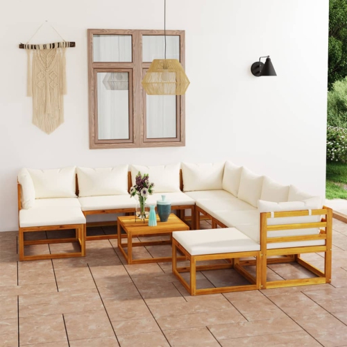 Ensemble de salon de jardin de 11 pièces avec coussin en bois d'acacia massif crème de vidaXL