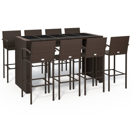 Image 1 de 8.. Ensemble de bar de jardin 9 pièces en poly rotin brun vidaXL