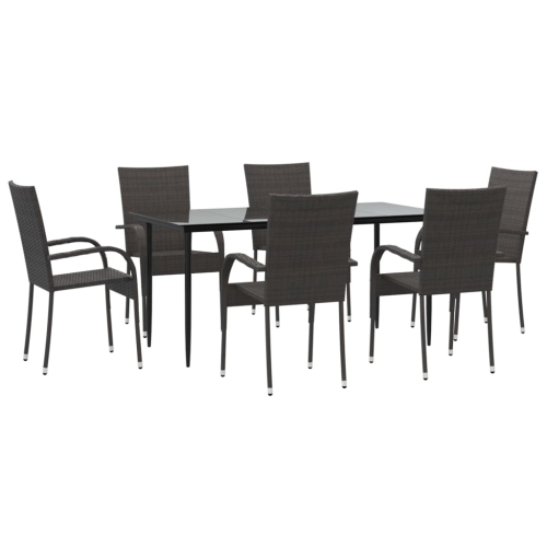 VIDAXL  7 Piece Garden Dining Set Poly Rattan In Brown