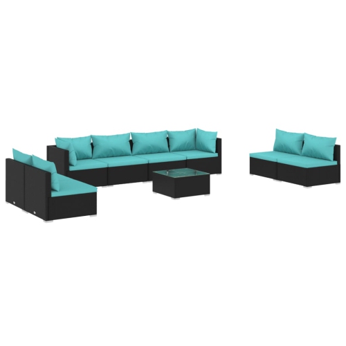 Image 1 de 10.. Ensemble patio 9 pièces avec coussins en poly rotin noir vidaXL