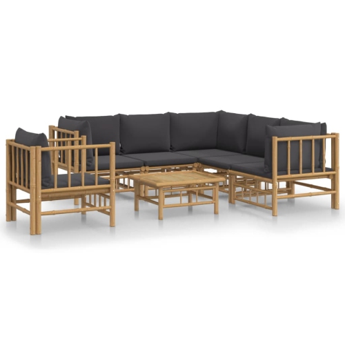 VIDAXL  7 Piece Garden Lounge Set With Dark Cushions Bamboo In Grey