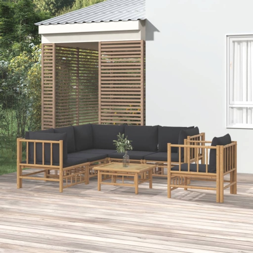 vidaXL 7 Piece Garden Lounge Set with Dark Grey Cushions Bamboo