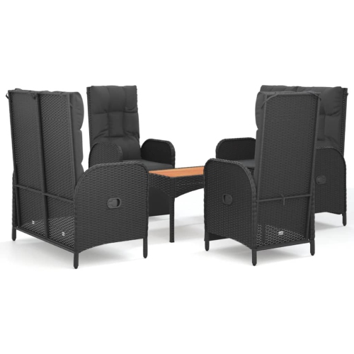 Image 1 of 10.. vidaXL 5 Piece Garden Dining Set with Cushions Black Poly Rattan