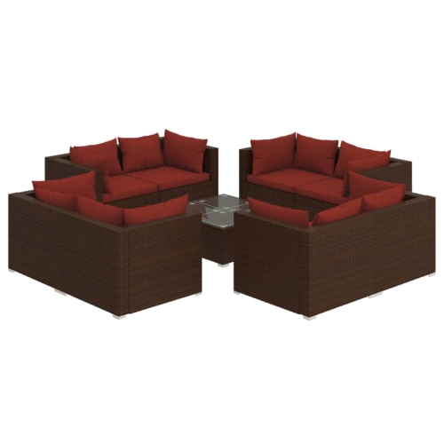Image 1 de 7.. Ensemble patio 9 pièces avec coussins en poly rotin brun vidaXL