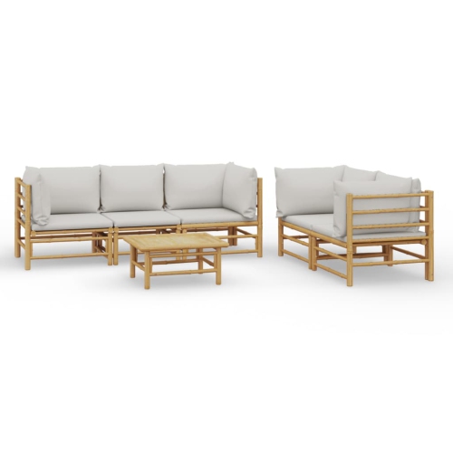 VIDAXL  6 Piece Garden Lounge Set With Light Grey Cushions Bamboo