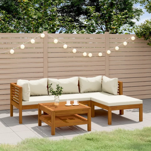 vidaXL 5 Piece Garden Lounge Set with Cream Cushion Solid Acacia Wood