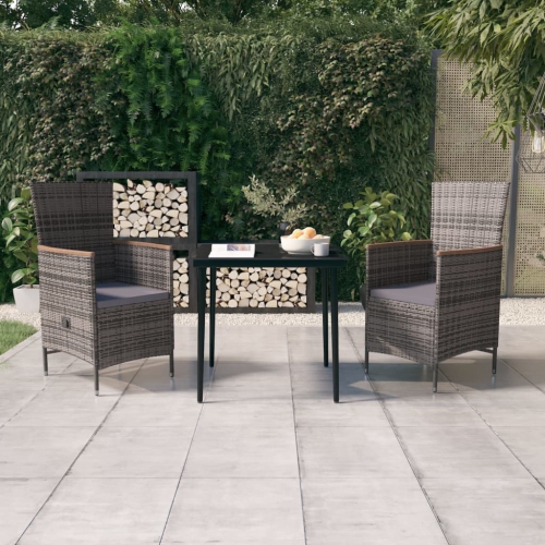 vidaXL 3 Piece Garden Dining Set with Cushions Grey