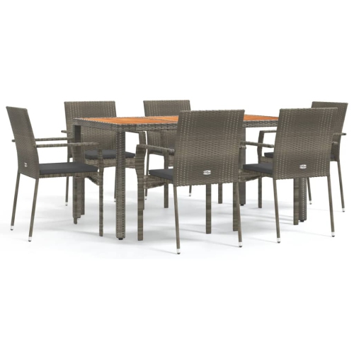 VIDAXL  7 Piece Garden Dining Set With Cushions Poly Rattan In Grey