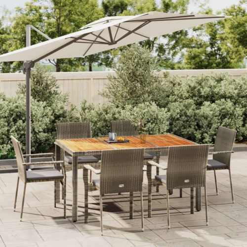 vidaXL 7 Piece Garden Dining Set with Cushions Grey Poly Rattan