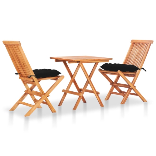 VIDAXL  3 Piece Bistro Set With Cushions Solid Teak Wood In Black