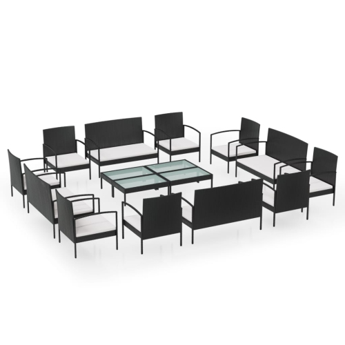 vidaXL 16 Piece Garden Lounge Set with Cushions Poly Rattan Black