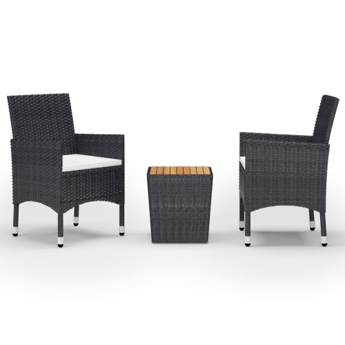 VIDAXL  3 Piece Bistro Set Poly Rattan And Acacia Wood In Black
