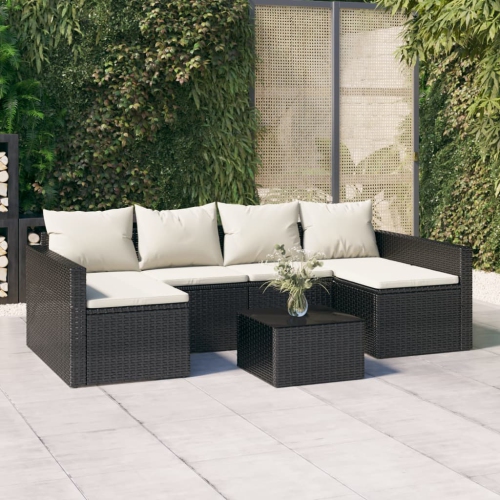 vidaXL 2 Piece Garden Lounge Set with Cushions Black Poly Rattan