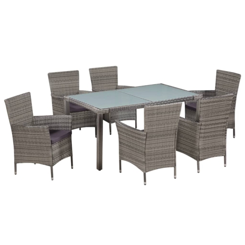 VIDAXL  7 Piece Outdoor Dining Set With Cushions Poly Rattan In Grey