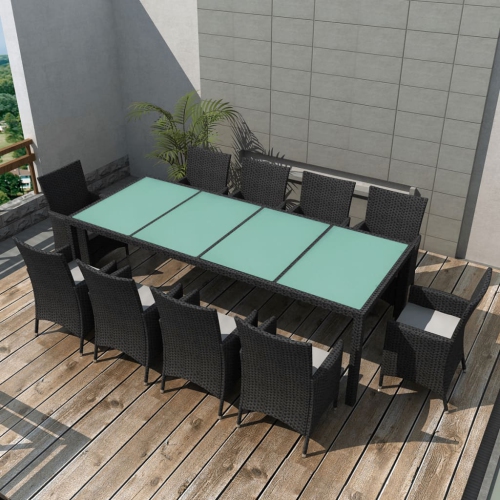 VIDAXL  11 Piece Patio Dining Set With Cushions Poly Rattan In Black