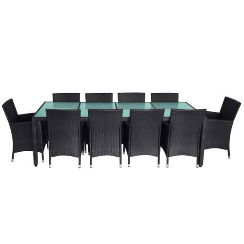 vidaXL 11 Piece Patio Dining Set with Cushions Poly Rattan Black