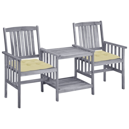 VIDAXL  Garden Chairs With Tea Table And Cushions Solid Acacia Wood