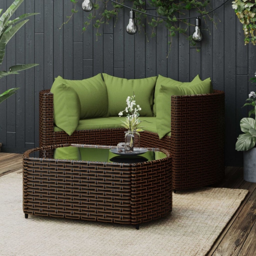 vidaXL 4 Piece Garden Lounge Set with Cushions Brown Poly Rattan