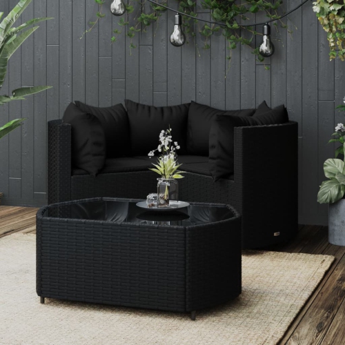vidaXL 4 Piece Garden Lounge Set with Cushions Black Poly Rattan