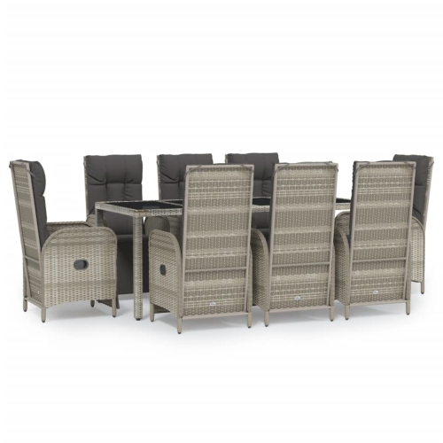 VIDAXL  9 Piece Garden Dining Set With Cushions Poly Rattan In Grey