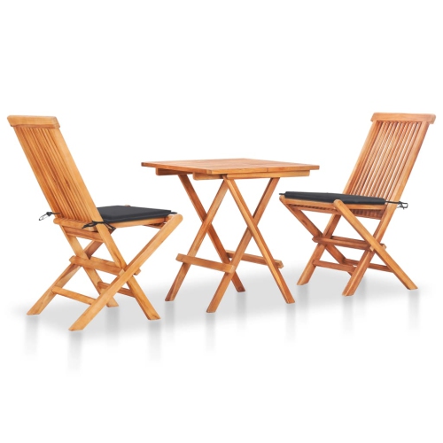 VIDAXL  3 Piece Bistro Set With Anthracite Cushions Solid Teak Wood