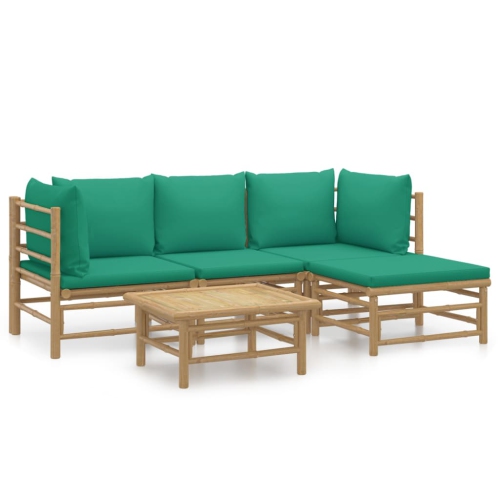 VIDAXL  5 Piece Garden Lounge Set With Cushions Bamboo In Green