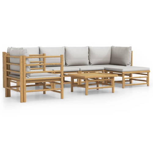 VIDAXL  7 Piece Garden Lounge Set With Light Grey Cushions Bamboo