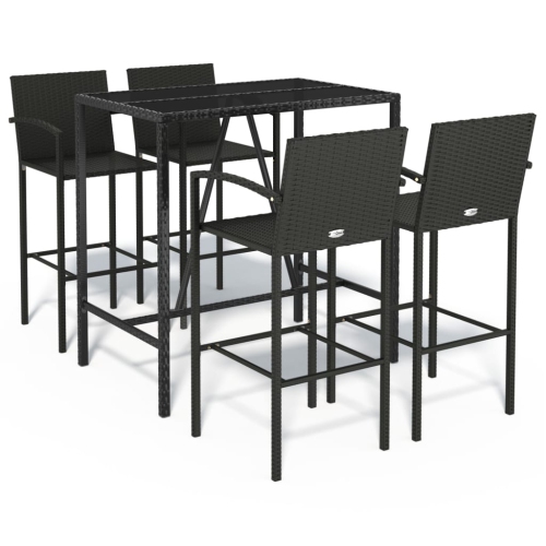 VIDAXL  5 Piece Garden Bar Set Poly Rattan In Black