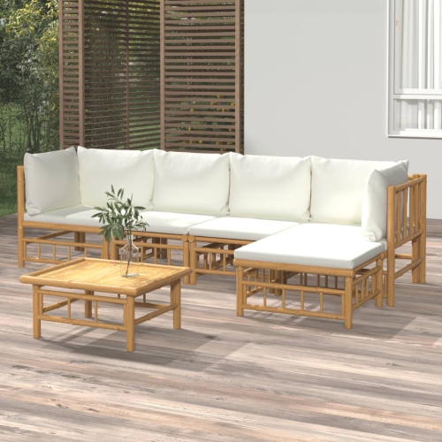 Ensemble de salon de jardin de 6 pièces avec coussins en bambou blanc crème vidaXL