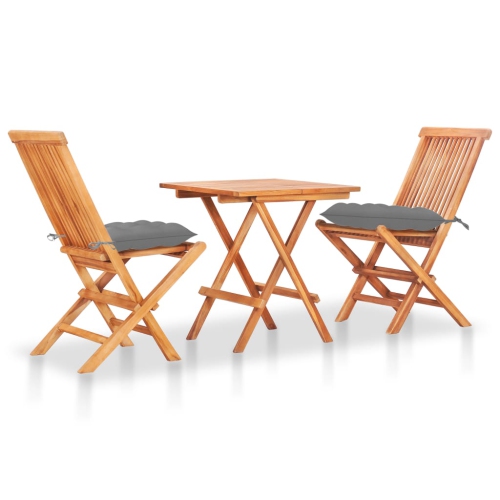 VIDAXL  3 Piece Bistro Set With Cushions Solid Teak Wood In Grey