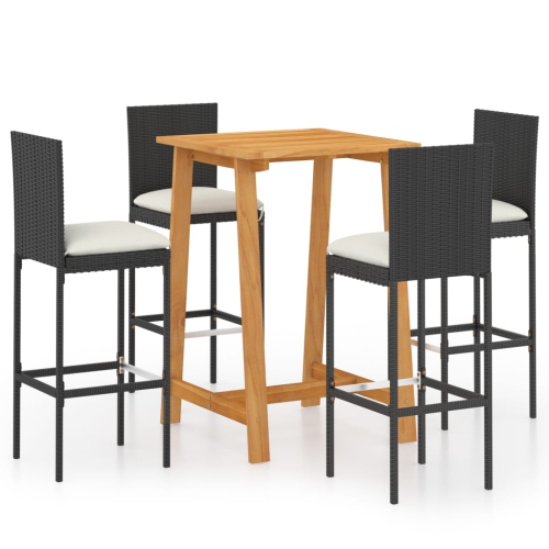 vidaXL 5 Piece Garden Bar Set with Cushions Black
