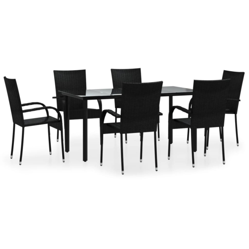 VIDAXL  7 Piece Garden Dining Set Poly Rattan In Black