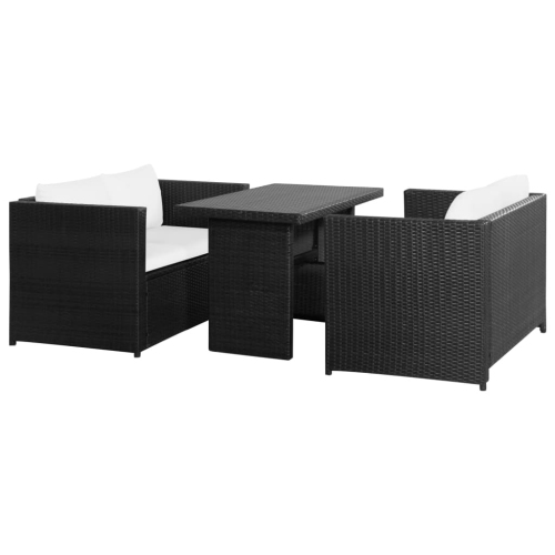vidaXL 3 Piece Garden Lounge Set with Cushions Poly Rattan Black