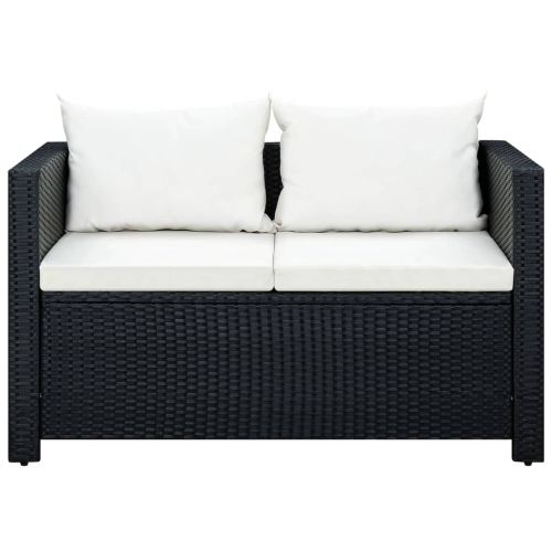vidaXL 3 Piece Garden Lounge Set with Cushions Poly Rattan Black