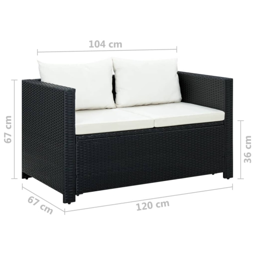 vidaXL 3 Piece Garden Lounge Set with Cushions Poly Rattan Black