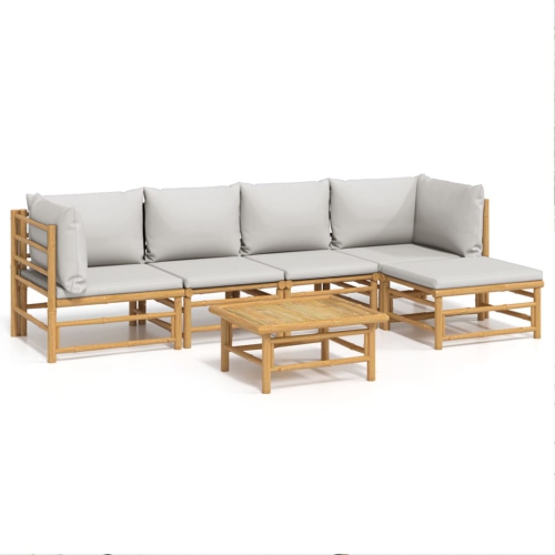 VIDAXL  6 Piece Garden Lounge Set With Light Grey Cushions Bamboo