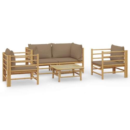 VIDAXL  5 Piece Garden Lounge Set With Taupe Cushions Bamboo