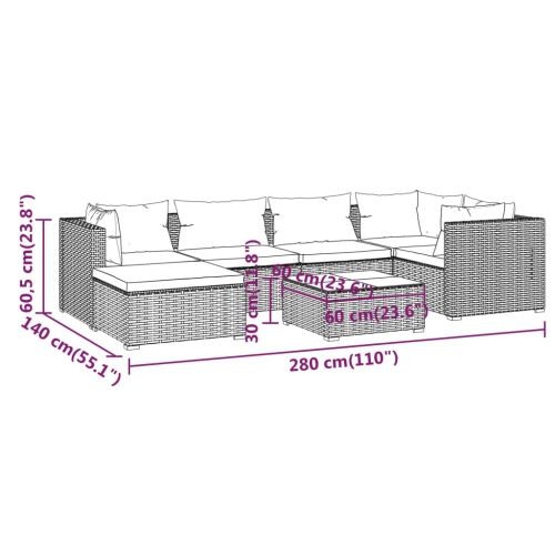 vidaXL 7 Piece Garden Lounge Set with Cushions Poly Rattan Black