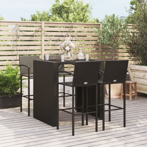 Ensemble de bar de jardin en poly rotin noir 5 pièces vidaXL