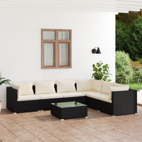 vidaXL 7 Piece Garden Lounge Set with Cushions Poly Rattan Black