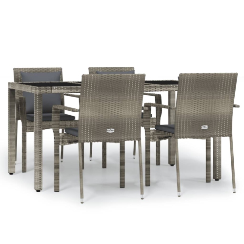 VIDAXL  5 Piece Garden Dining Set With Cushions Poly Rattan In Grey