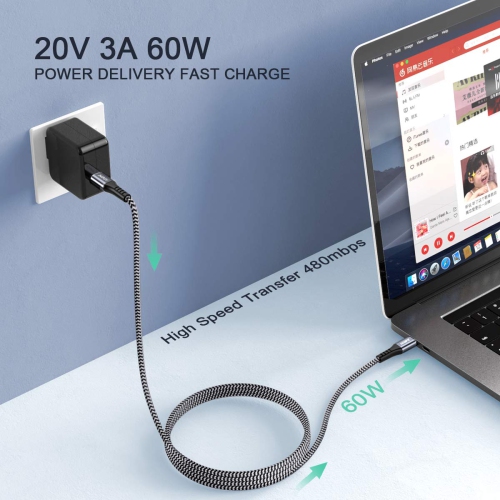 Câble USB-C à USB-C 60 W, paquet de 2 câbles USB-C à chargement rapide 6,6 pi PD QC 3,0, compatible avec Samsung S22/S21/S20 Ultra,