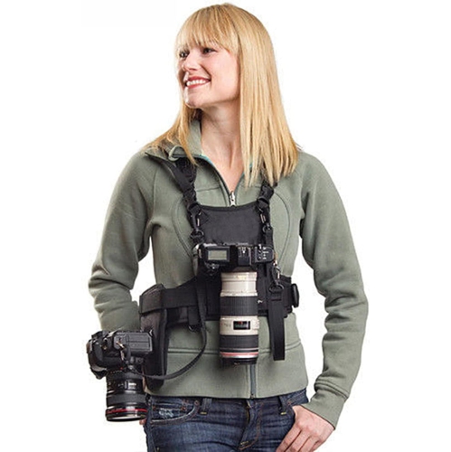 Multi Camera Carrying Chest Harness Vest System with Side Holster and Secure Straps for Canon Nikon Sony