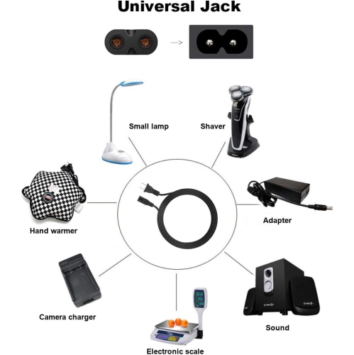 TV Power Cord 6Ft Cable 2 Prong AC Power Cord Charge Adapter PC Laptop for Slim Rounded Power Cable Universal Power