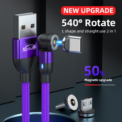 540° Rotation Magnetic Charging Cable, 3 in 1 Magnet Phone Charger Cord Static Wire, with Tip Adapter Micro
